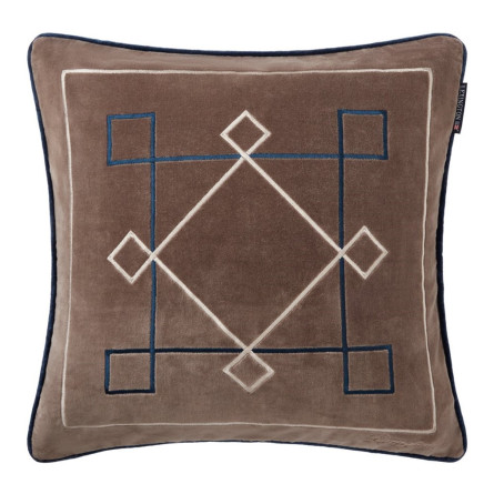 Lexington Graphic Embroidered Organic Velvet Dekokissenbezug braun/hell beige/Denim Blue, 50x50