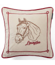 Lexington Horse Organic Cotton Samt Dekokissenbezug Lt Beige/Rot, 50x50